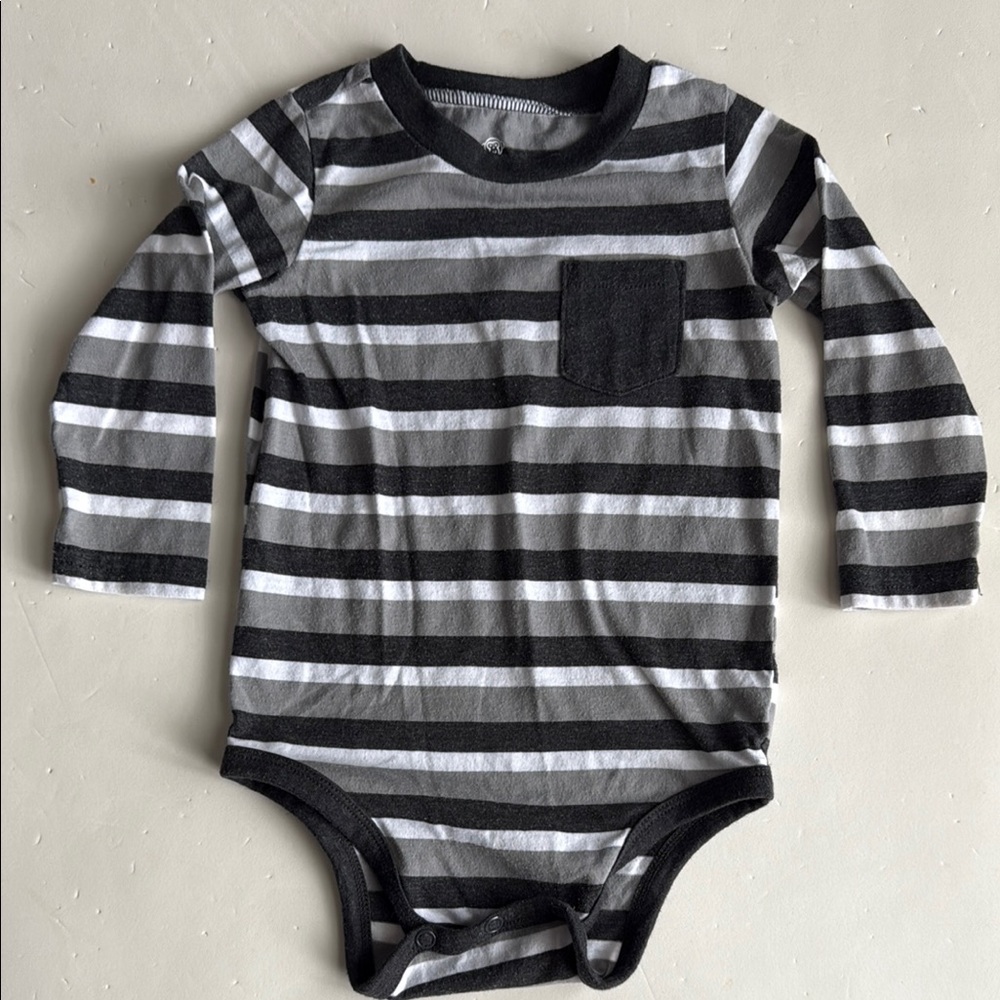 Okie Dokie Black and Gray Striped Onesie Boys 12 Months